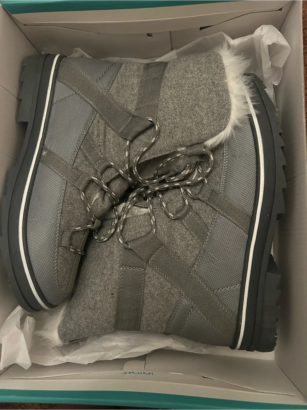 Maurices Gray Lace-Up Winter Boots with Faux Fur Cuff